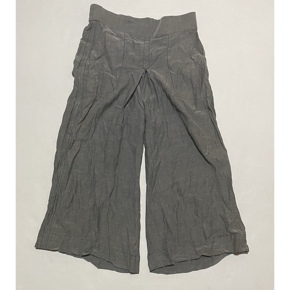 Brochu Walker Pants Womens Medium Gray Wide Leg Cropped 100% Linen Casual
